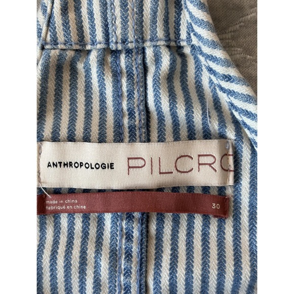 Pilcro Anthropologie Shortalls Womens‎ 30 Blue Railroad Stripe Button Front - Picture 6 of 11